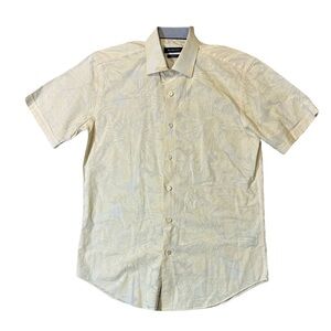 Bugatchi mens S Small cream white floral short sleeve button up casual shirt EUC